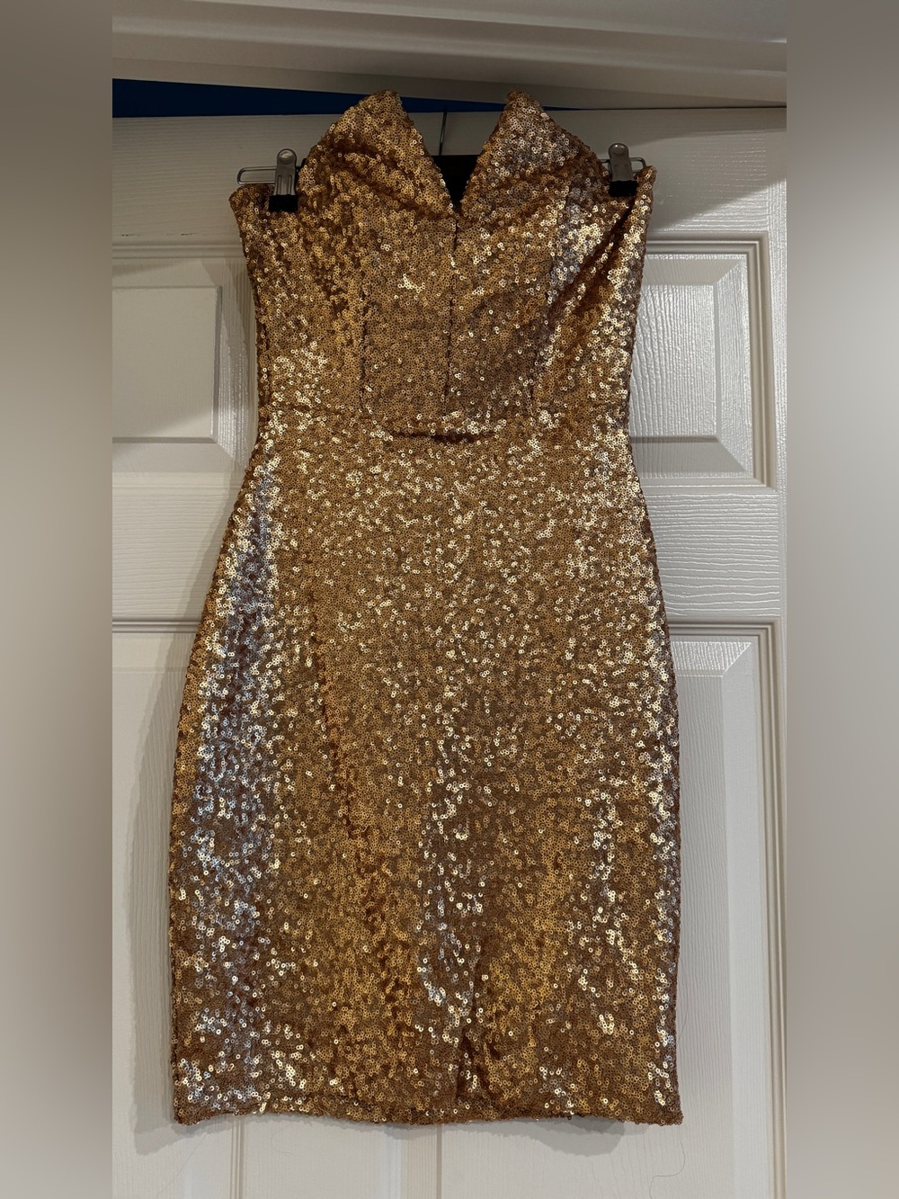 AKIRA Gold Sequin Strapless Sheath Dress